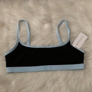 ATHLETA Square Neck Sports Bra in Black/Mist Blue Sz LARGE (A-C CUPS)